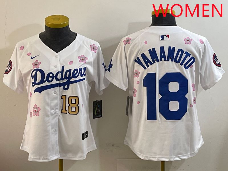 Women Los Angeles Dodgers #18 Yamamoto White Sakura Edition 2025 Nike MLB Jersey style 8